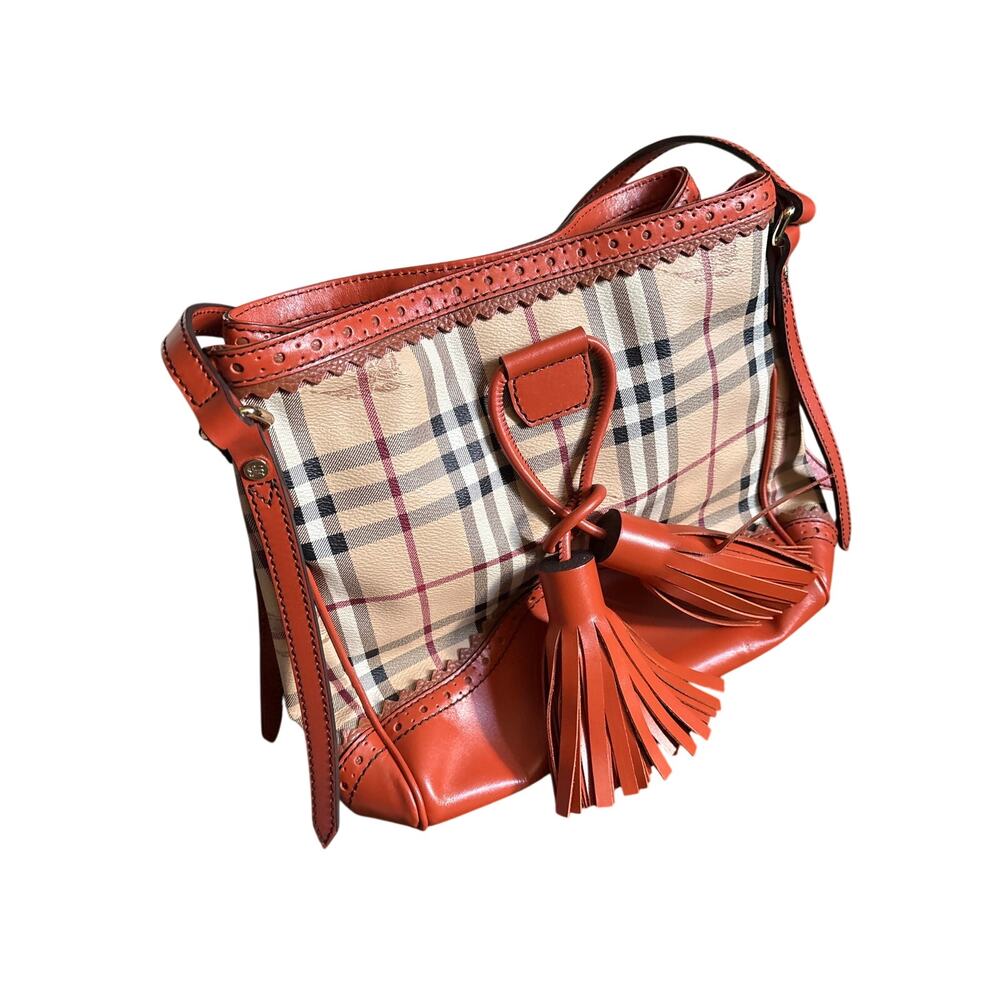 Burberry Haymarket Check Coated Canvas Crossbody Shoulder Bag Orange - Picture 3 of 12